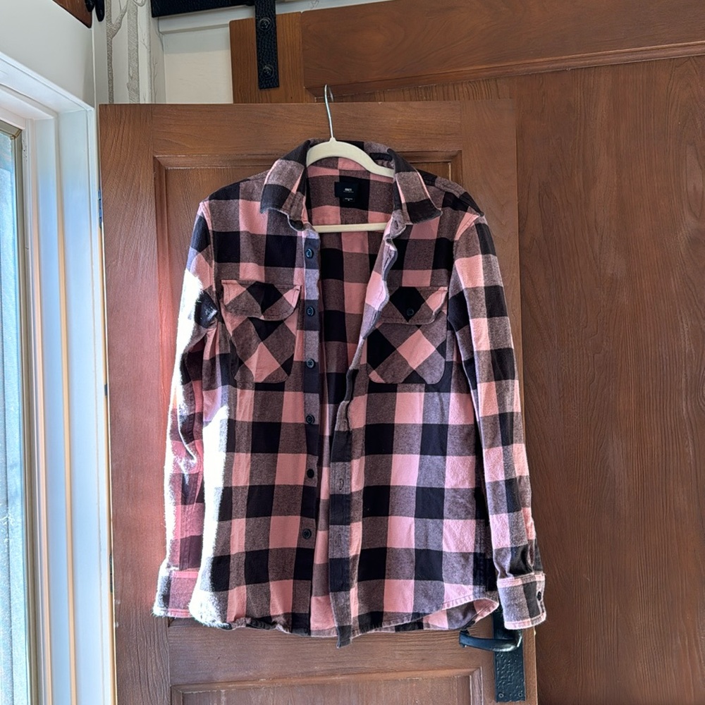 Obey Black and Pink Flannel Buttondown Shirt